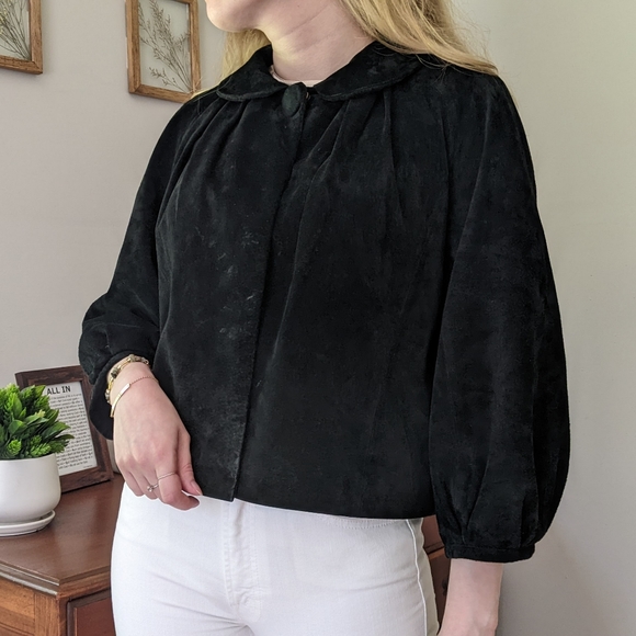 Vintage Cropped Puff Sleeve Suede Jacket - Picture 3 of 10